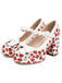She finds her 1950s story in this Retro Leather Strawberry Bow Chunky Heels