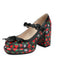 Retro Leather Strawberry Bow Chunky Heels: timeless 1950s elegance she makes her own