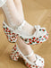 Retro Leather Strawberry Bow Chunky Heels — 1950s style that transcends decades