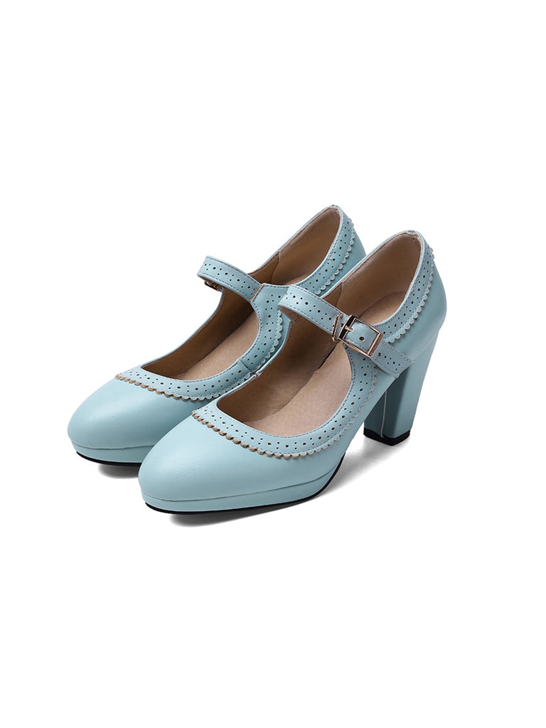 Retro Mary Jane Leather Chuny Heels, vintage shoes, retro heels - perfect for women who love vintage and retro fashion