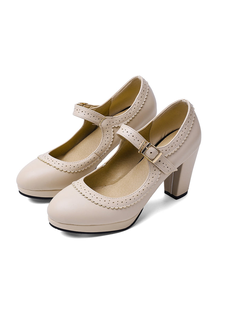 Retro Mary Jane Leather Chuny Heels — 1950s style that transcends decades