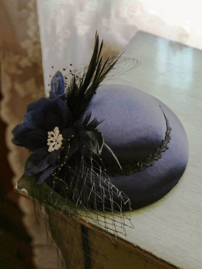 Retro Mesh Floral Feather Hat - vintage fashion, retro style