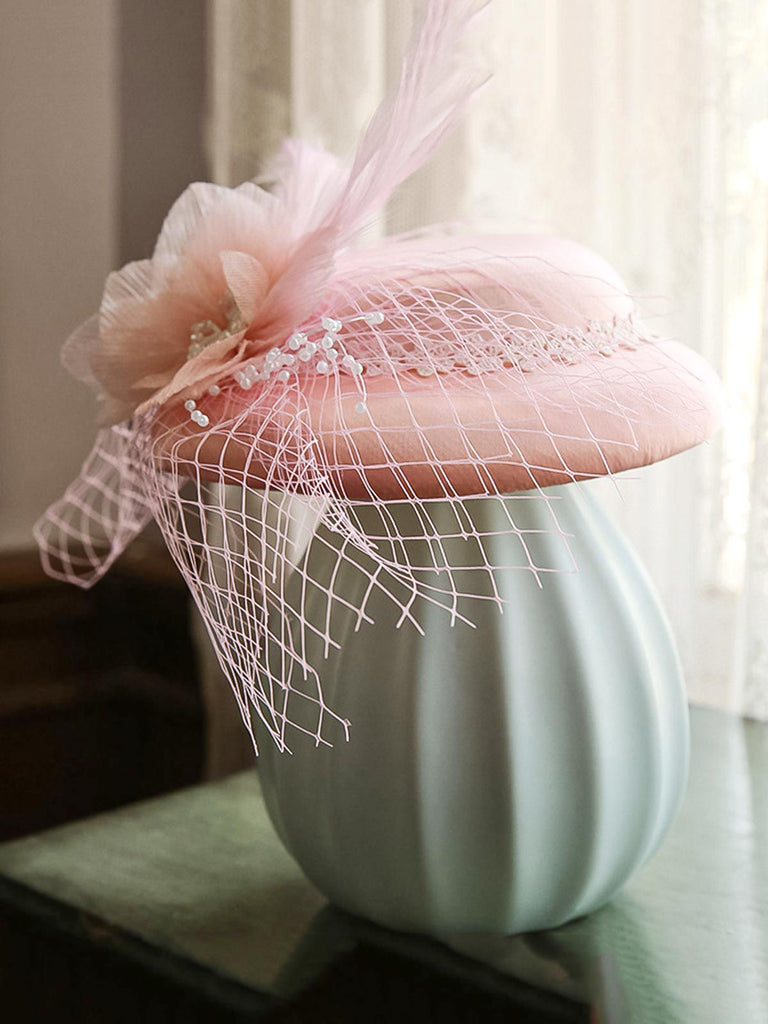 Retro Mesh Floral Feather Hat - vintage fashion, retro style