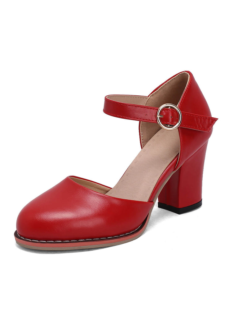 Retro PU Leather Chunky High Heels: timeless style reimagined