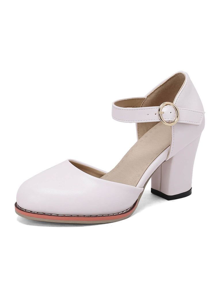 Retro PU Leather Chunky High Heels — vintage elegance for the modern woman
