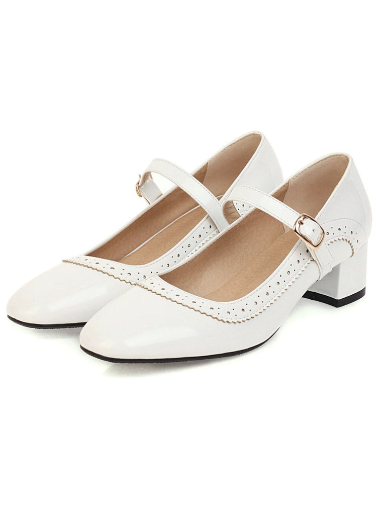 She finds her 1950s story in this Retro PU Leather Solid Chunky Heels
