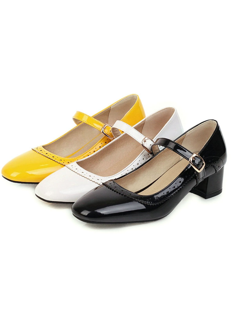 Retro PU Leather Solid Chunky Heels — 1950s style that transcends decades