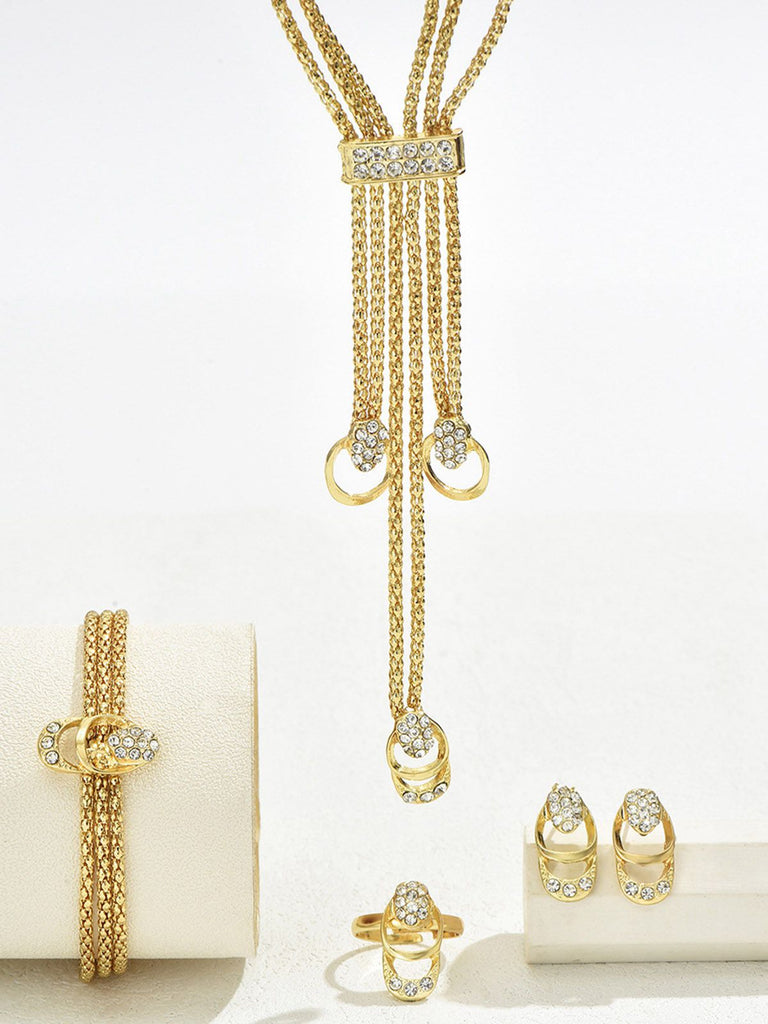 Retro Rhinestoned Gold Accessories Set - vintage fashion, retro style, glamorous gold