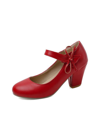 Retro Round Toe Solid Bowknot Chunky Heels - vintage shoes, retro heels