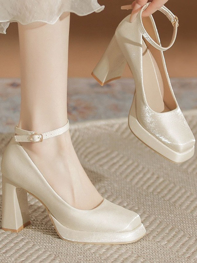 Retro Satin Block Heel Mary Jane Shoes — 1950s style that transcends decades