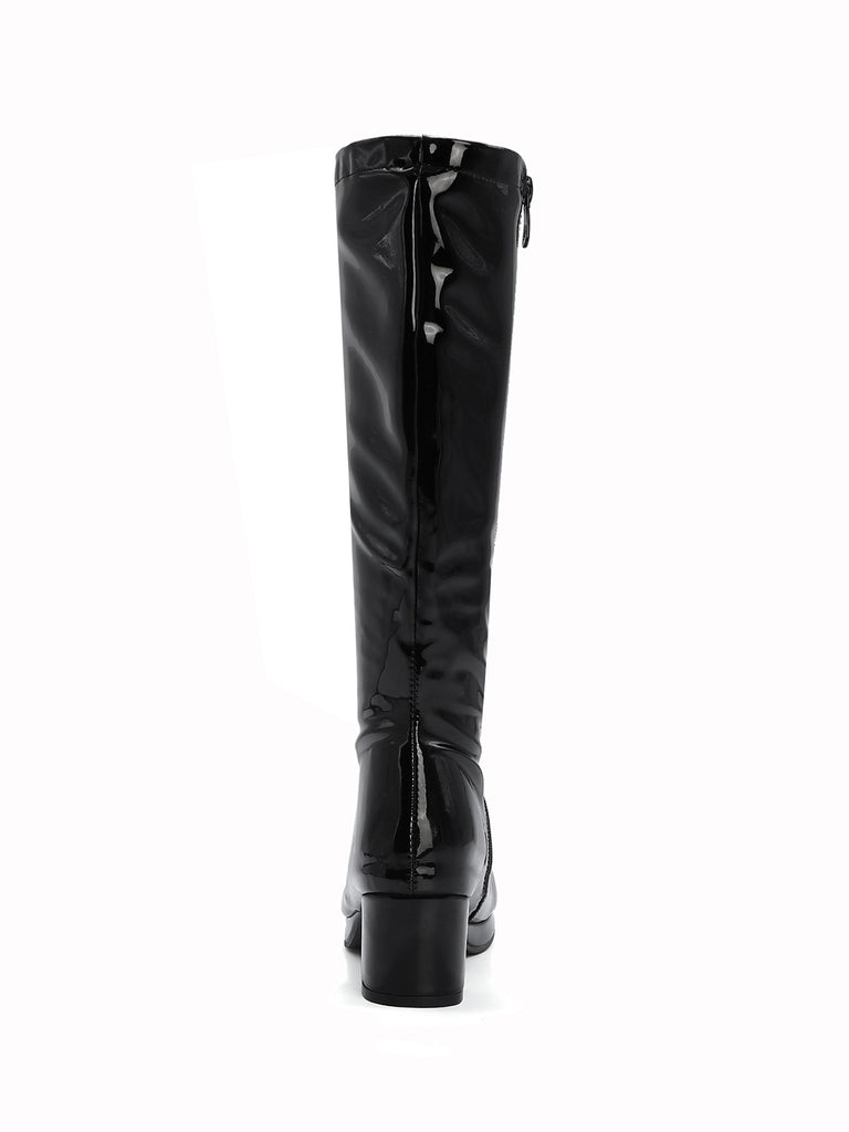 This Retro Shiny Patent Leather Thigh-High Boots whispers 1950s secrets to those who notice