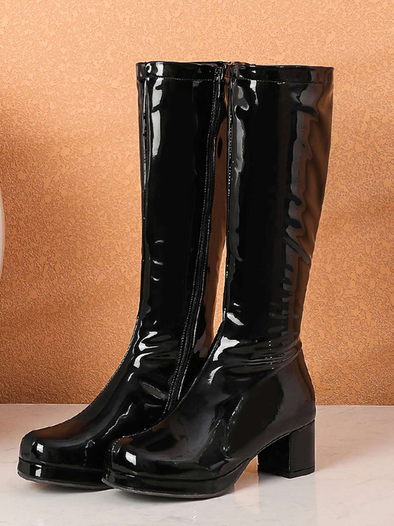 Retro Shiny Patent Leather Thigh-High Boots: timeless 1950s elegance she makes her own