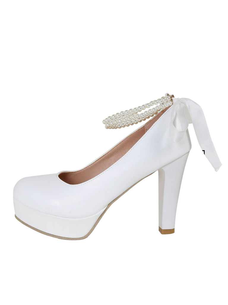 Retro Solid Color Pearl Strap | vintage shoes, retro heels