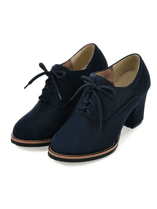 Retro Solid Lace-up Thick Heel Shoes Retro Solid Lace-up Thick Heel Shoes