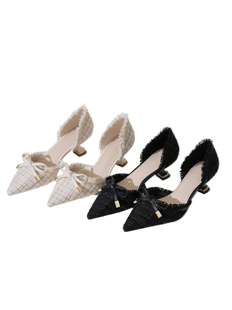 Retro Tweed Bow Kitten Pointed Heels: timeless 1950s elegance she makes her own