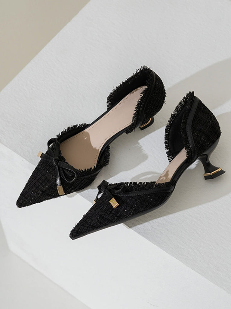 Retro Tweed Bow Kitten Pointed Heels: timeless 1950s elegance she makes her own