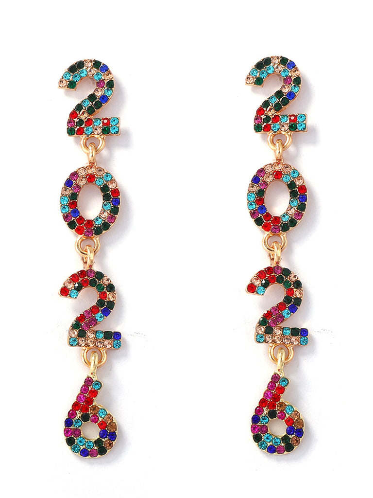 Rhinestone 2026 Colorful New Year's Drop Dangle Earrings - vintage fashion, retro style