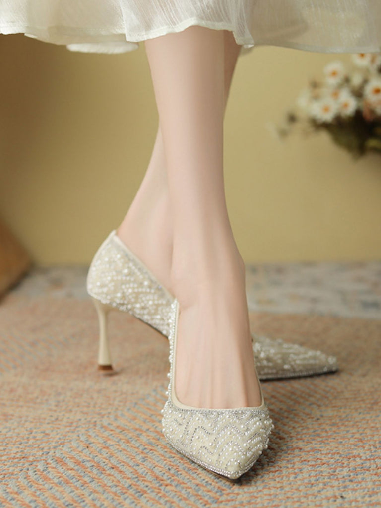 Rhinestone Pearl Pointed Toe Stilettos Shoes — vintage vintage charm for her modern wardrobe