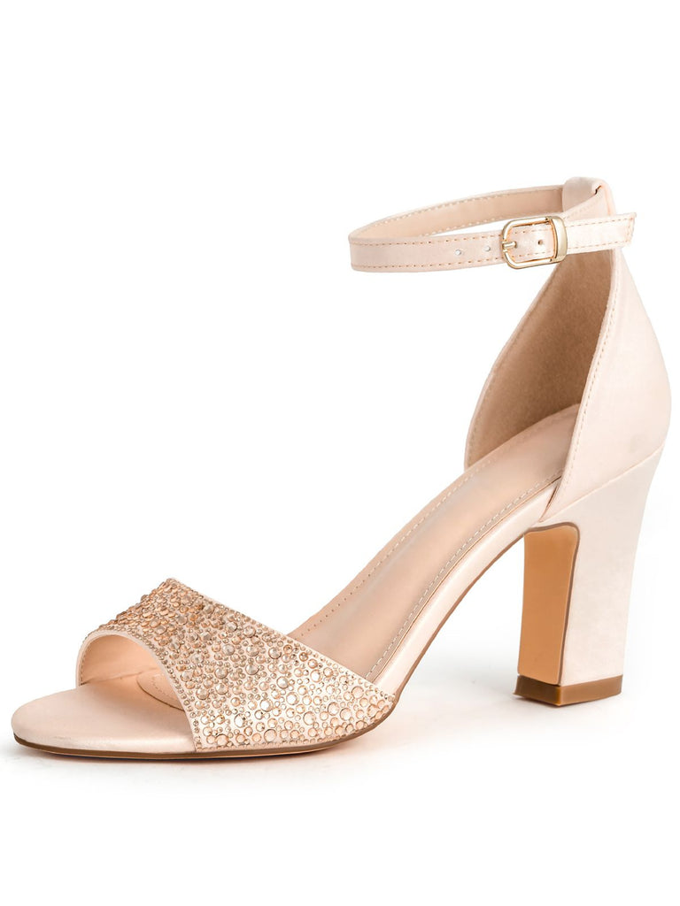 Rhinestone Solid Ankle Strap High Heel Sandals — vintage style that transcends decades