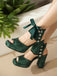 Ribbon Bow Lace-Up Chunky Heel Sandals - vintage shoes, retro heels