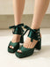 Ribbon Bow Lace-Up Chunky Heel Sandals - vintage shoes, retro heels