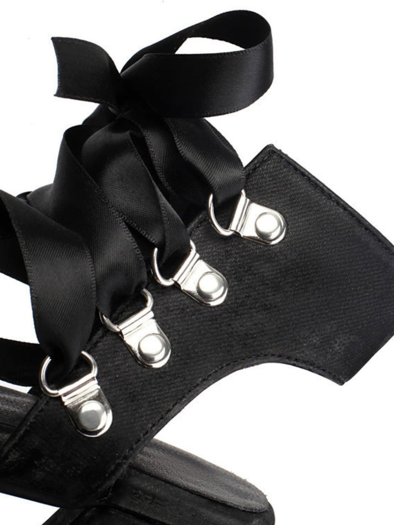 Ribbon Bow Lace-Up Chunky Heel Sandals - vintage shoes, retro heels