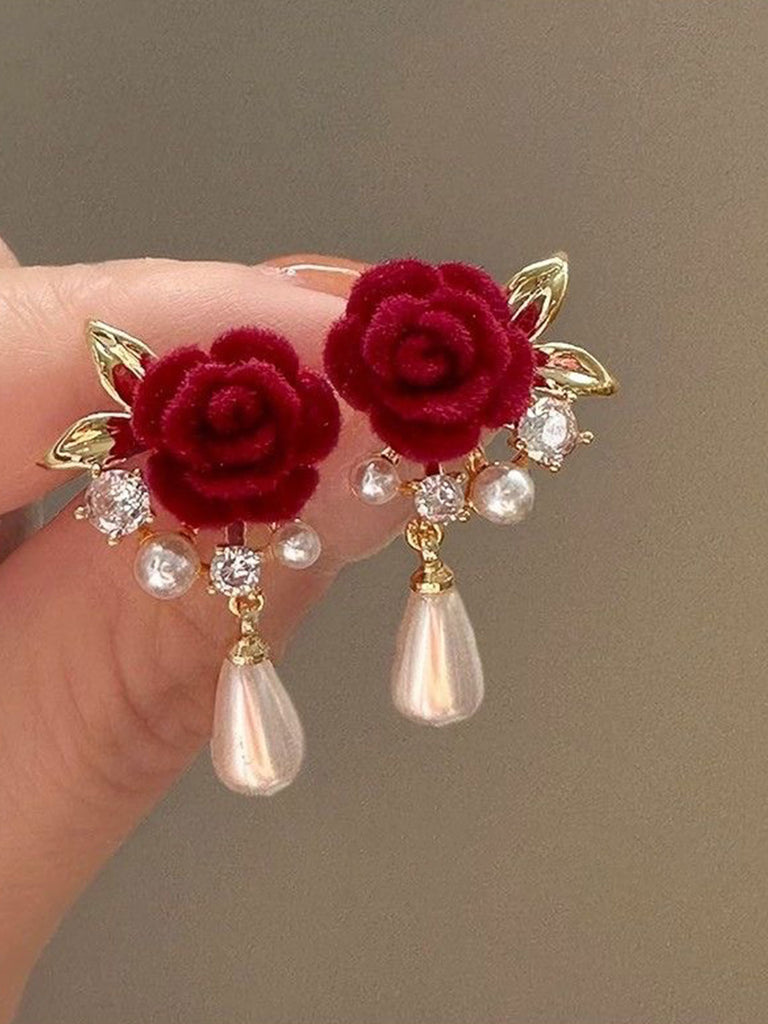 Rose Pearl Pendant Bow Stud Earrings: timeless style reimagined