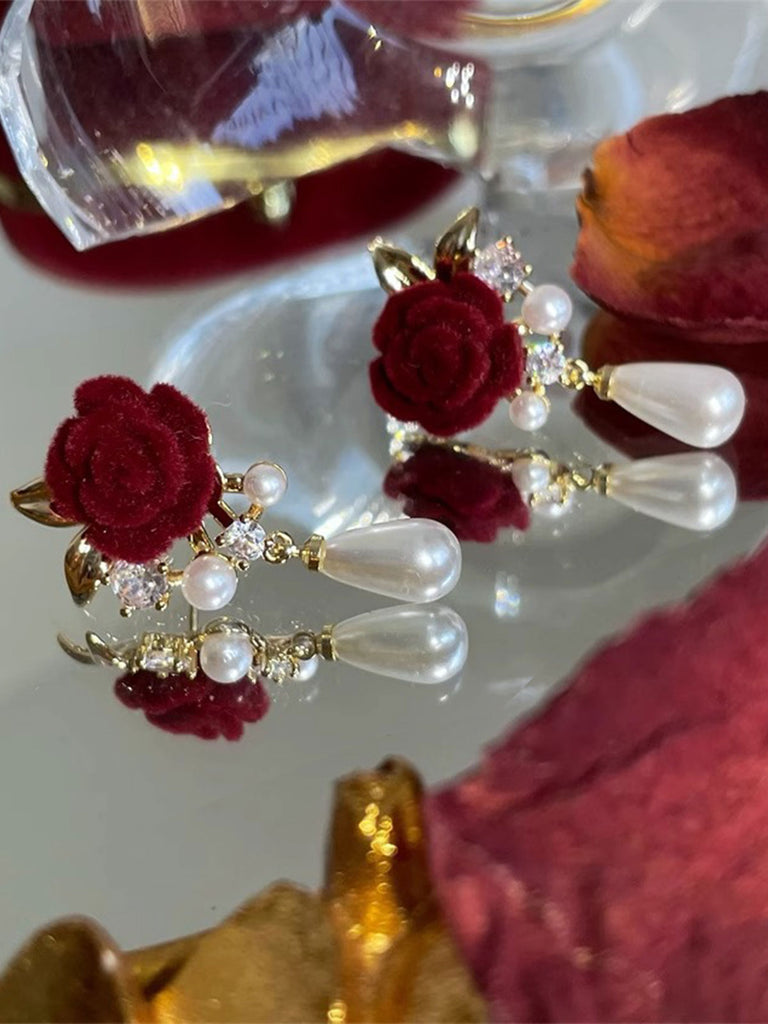 Rose Pearl Pendant Bow Stud Earrings: timeless style reimagined