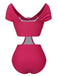 Rose Red 1930s 3D Rose Off Shoulder Swimsuit - vintage swimsuit, pin-up style, elegant red