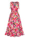 Rose Red 1940s Floral V-Neck Elastic Waist Dress, vintage dress, retro fashion, floral print - perfect for women who love vintage and retro fashion
