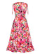Rose Red 1940s Floral V-Neck Elastic Waist Dress, vintage dress, retro fashion, floral print - perfect for women who love vintage and retro fashion