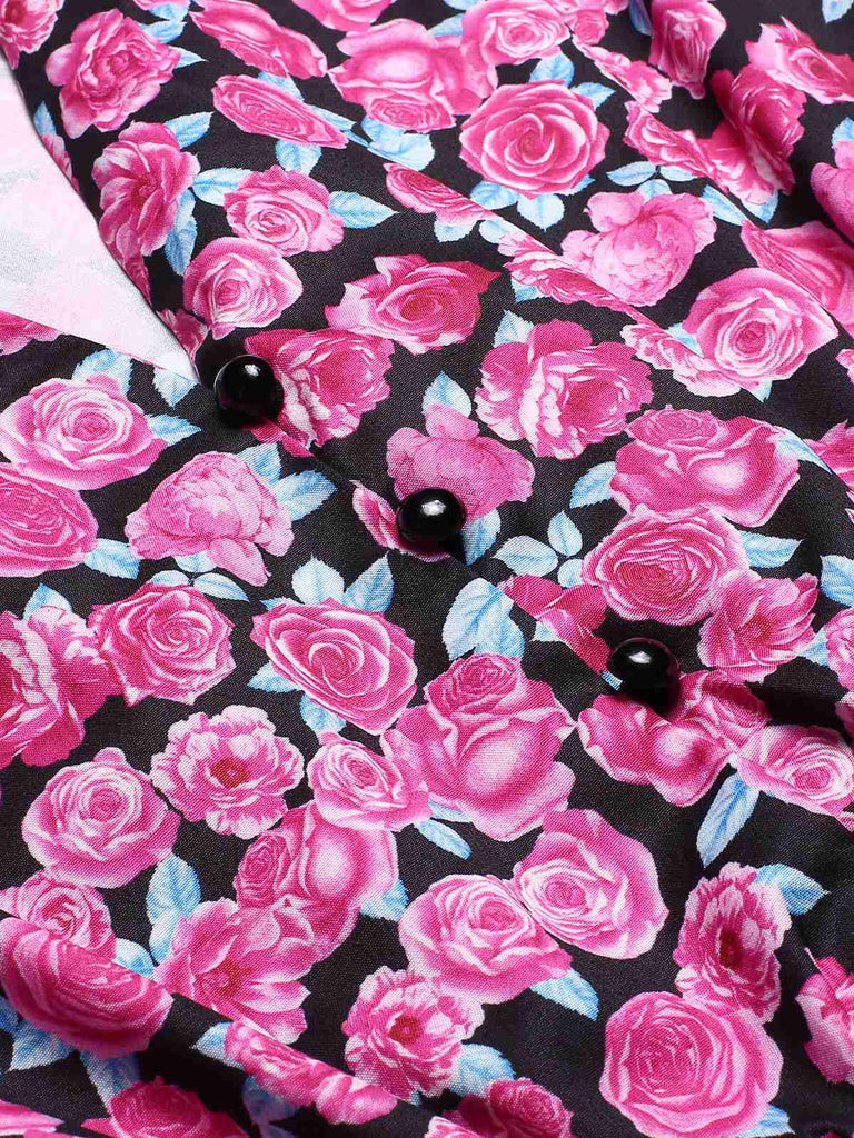 Rose Red 1940s Slit Roses V-Neck Dress, vintage dress, retro fashion - perfect for women who love vintage and retro fashion