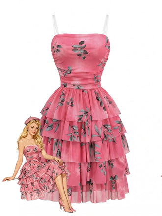Rose Red 1950s Print Mesh Dress Dress