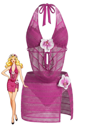 Rose Red 1950s Halter Cutout Bikini Set & Cover-Up - vintage fashion, retro style, elegant red