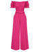 Rose Red 1950s Off-Shoulder Ruffles Solid Jumpsuit, vintage romper, retro jumpsuit - perfect for women who love vintage and retro fashion