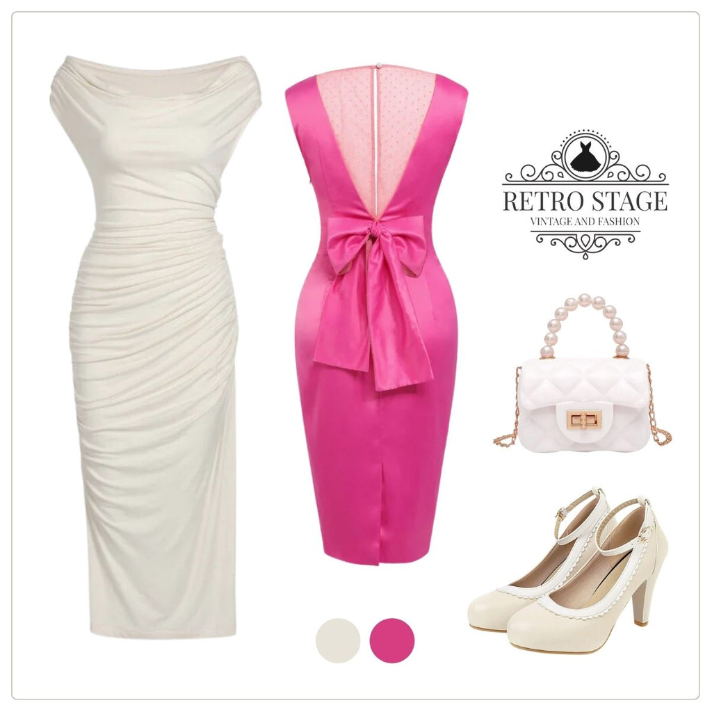 Rose Red 1960s Satin Solid Pencil Dress: timeless style reimagined