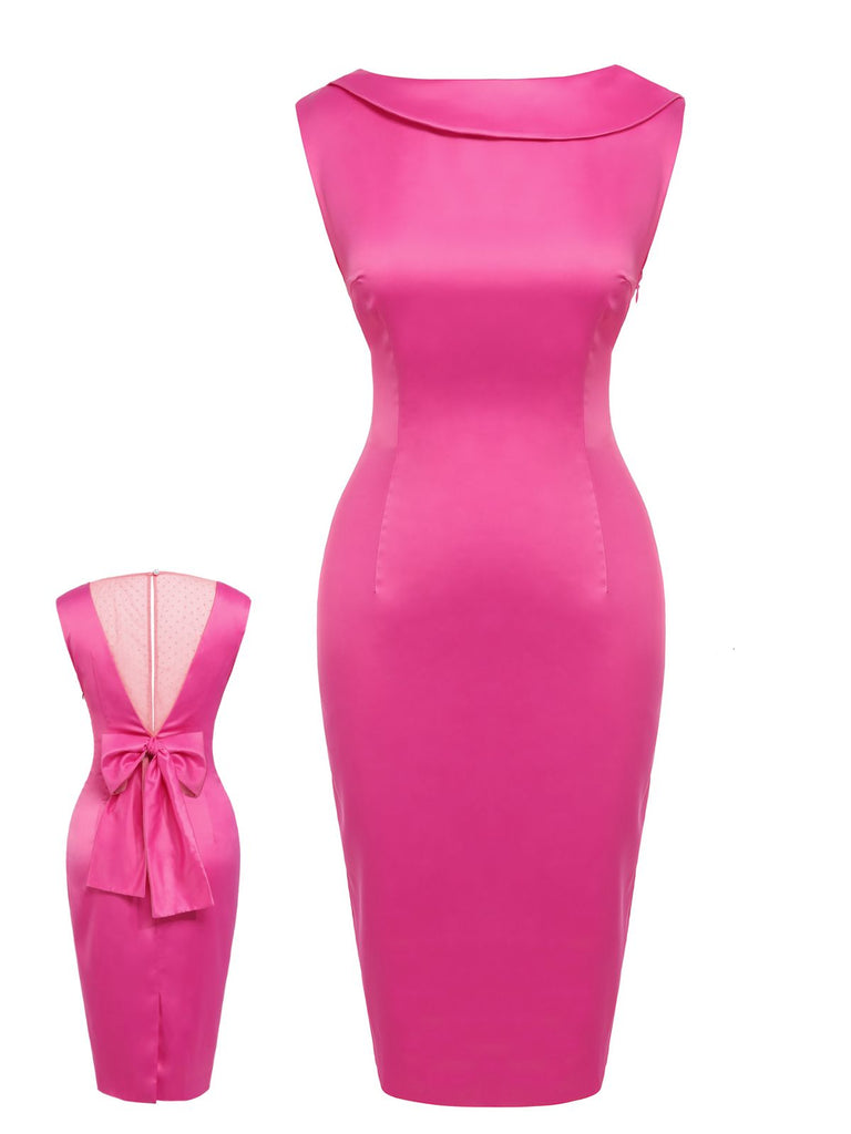 Rose Red 1960s Satin Solid Pencil Dress — vintage elegance for the modern woman