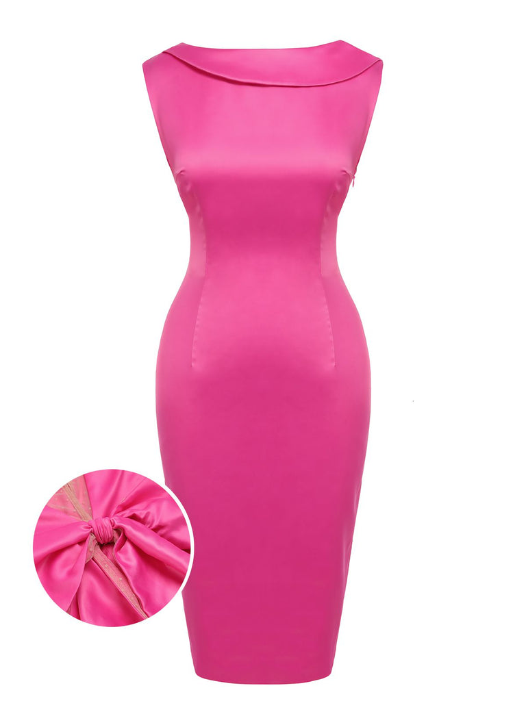 Rose Red 1960s Satin Solid Pencil Dress: timeless style reimagined