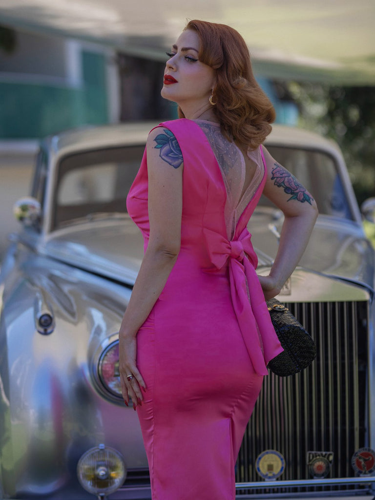 Rose Red 1960s Satin Solid Pencil Dress: timeless style reimagined