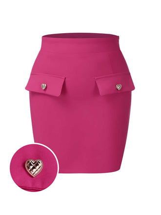 She sways in this Rose Red 1970s Heart Button Pocketed Solid Skirt and it's pure 1970s magic