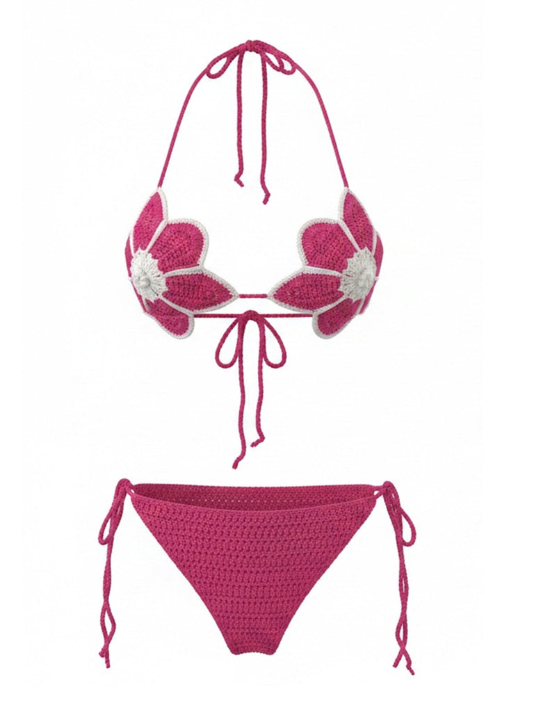 Rose Red 1980s Colorblock Floral Suspender Bikini, vintage swimsuit, pin-up swimwear - perfect for women who love vintage and retro fashion