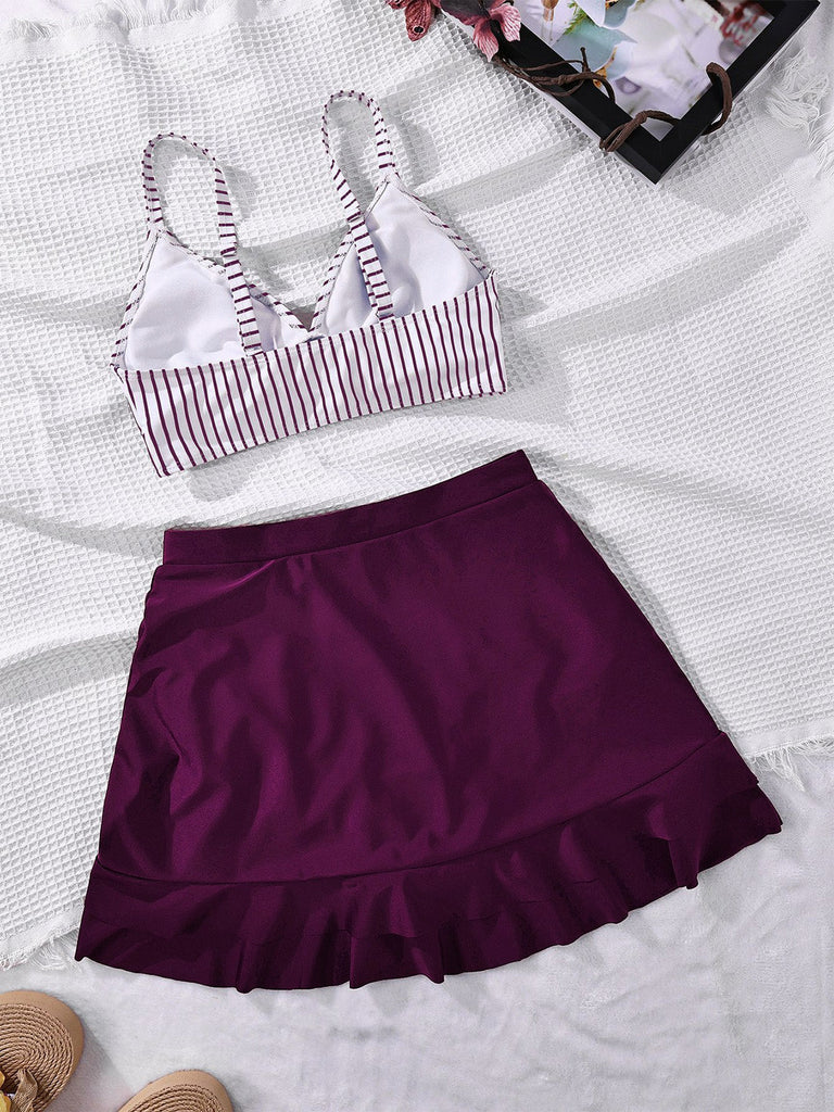 Rose Violet 1950s Striped High Waist Pleated Bikini Set, vintage swimsuit, pin-up swimwear - perfect for women who love vintage and retro fashion