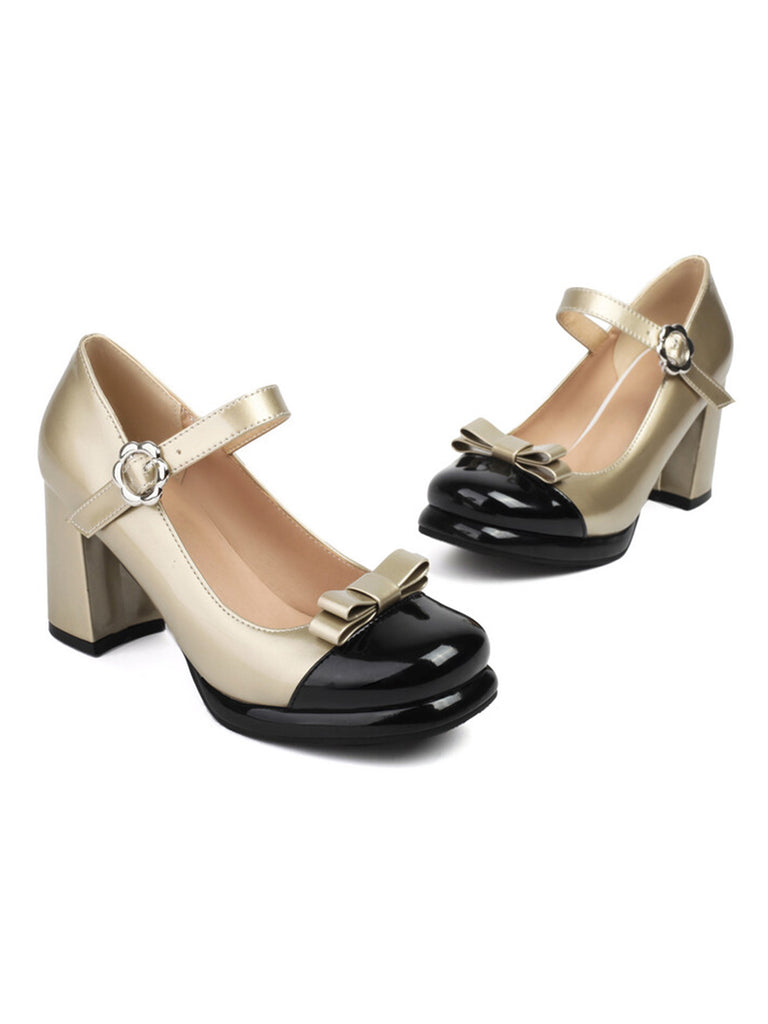 Round Toe Colorblock Patent Leather High Heels — vintage vintage charm for her modern wardrobe