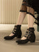 Round Toe Low Chunky Heel Cut-Out Boots - vintage shoes, retro heels