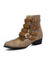 Round Toe Low Chunky Heel Cut-Out Boots - vintage shoes, retro heels