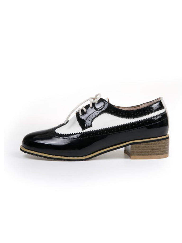 Round Toe Paneled Brogue PU Leather Shoes — vintage elegance for the modern woman