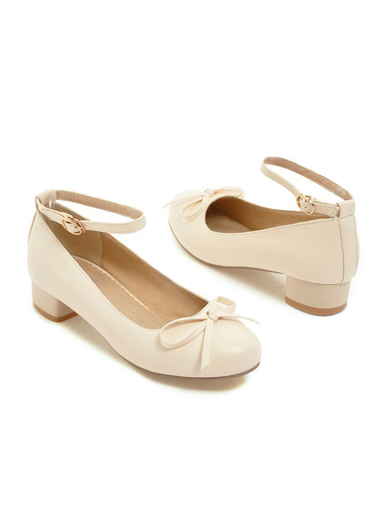 This Round Toe Solid Buckle Bow High Heels whispers vintage secrets to those who notice
