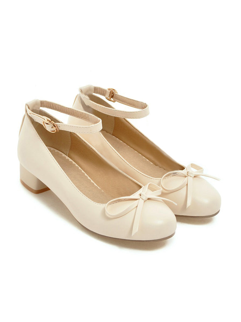 Round Toe Solid Buckle Bow High Heels — vintage style that transcends decades