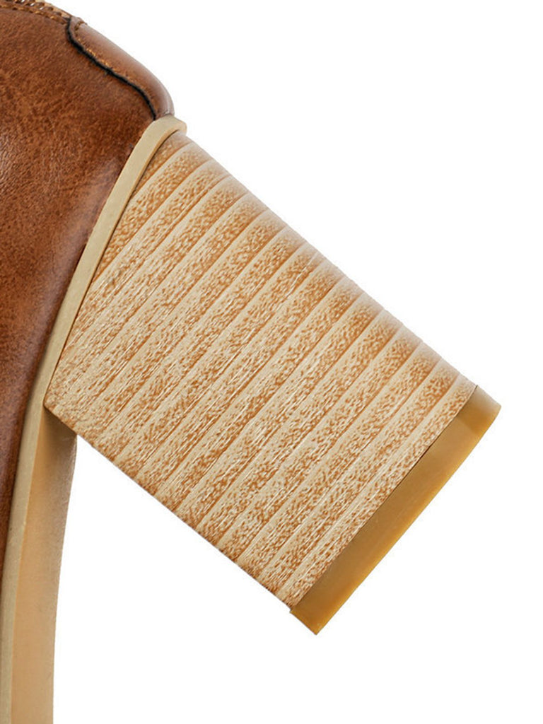 Round Toe Thick-Soled Wood-Grain Chunky Heel Shoes: timeless vintage elegance she makes her own