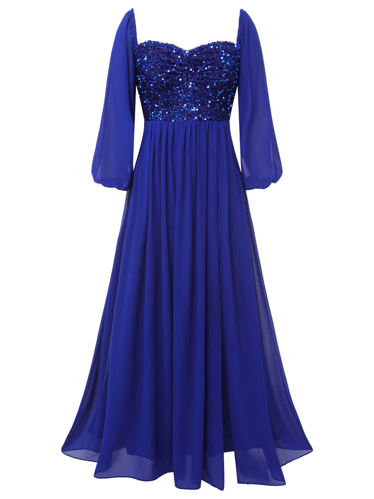Royal Blue 1920s Sequined Sweetheart Neck Maxi Dress | Retro Stage Royal Blue 1920s Sequined Sweetheart Neck Maxi Dress | Retro Stage